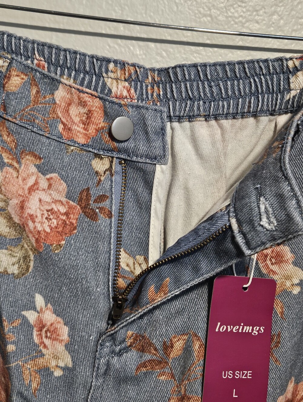 Loveimgs Mid Rise Cropped Wide-Leg Baggy Floral Ankle Jeans Size Large NWT - Picture 10 of 12